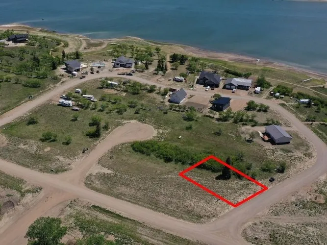 Aerial view of Lot 15, Block 4 at Sandy Shores Resort & Marina with the lot boundary outlined in red