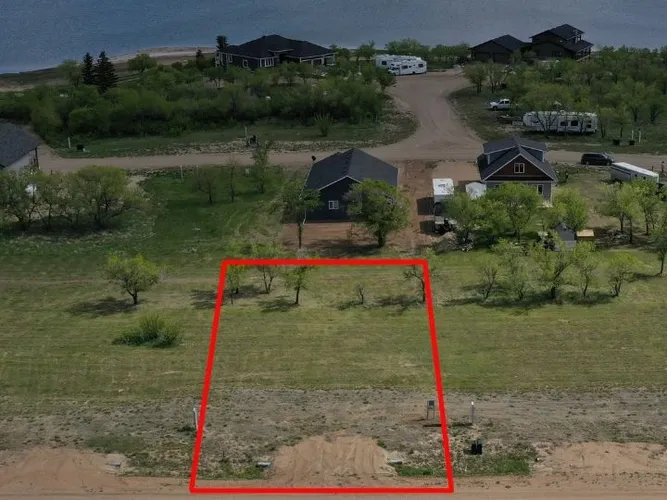 Aerial view of Lot 17, Block 2 at Sandy Shores Resort & Marina with the lot boundary outlined in red